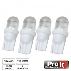 Lâmpada p/ Automóvel 12V 1 LED T10 10mm Branco 4X Prok