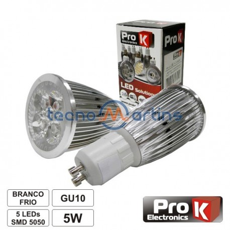 Lâmpada LED Gu10 5W 230V 5 Leds Smd 5050 Branco Frio Prok