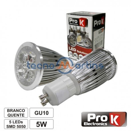 Lâmpada LED Gu10 5W 230V 5 Leds Smd 5050 Branco Quente Prok