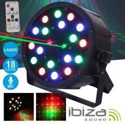Projector Par c/ 18 Leds Rgb + Lasers Comando Mic Dmx Ibiza