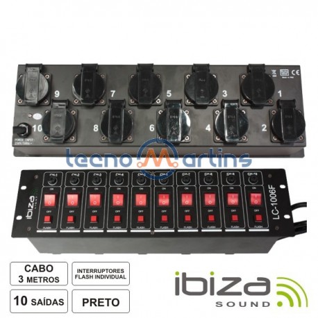 Tomada Eléctrica c/ 10 Saídas 19" Botões+Flash 3M - Ibiza