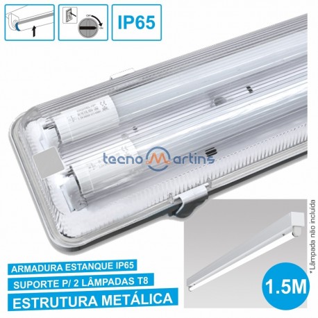 Armadura Estanque 1.5M p/ 2 Lâmpadas LED Tubular T8