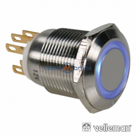 Interruptor Redondo de Metal Spdt 1No 1Nc Anel Azul 19mm