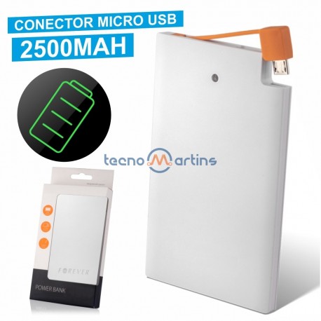 Power Bank Slim Branco 2500Ma c/ Micro Usb Incorporado