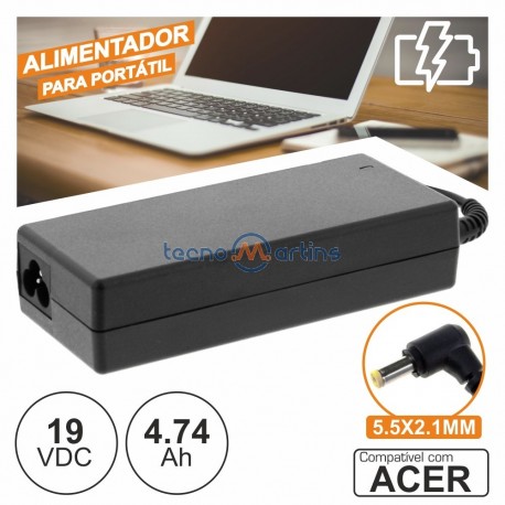 Alimentador p/ Acer 19V 4.74A 90W 5.5X2.1mm