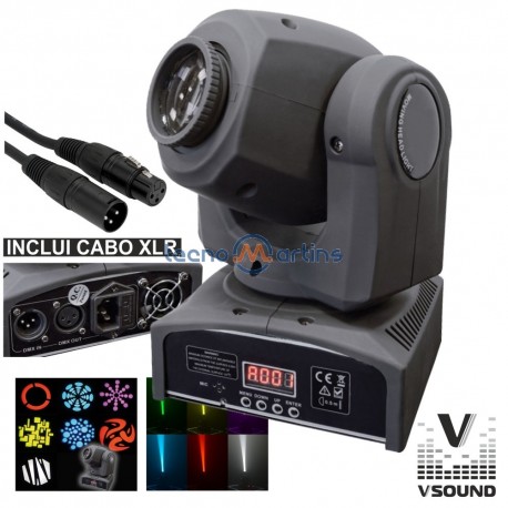 Moving Head 1 Led 12W Luminus 7 Gobos Spot Dmx Mic Vsound