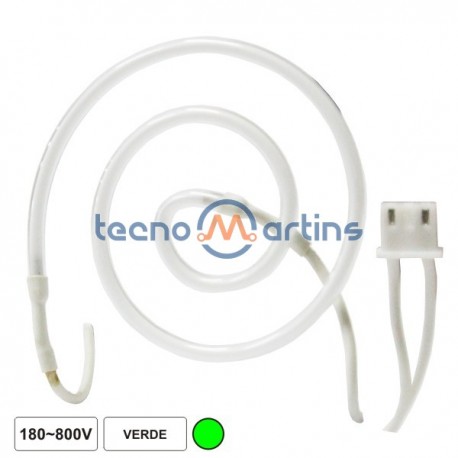 Lâmpada Tubular 180-800V Néon Espiral Verde
