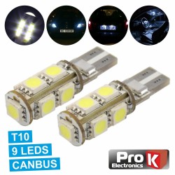 Lâmpada P/ Automóvel T10 12V 9 LED Branco Canbus 2X Prok