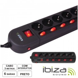 Tomada Eléctrica c/ 6 Saídas Interruptor Individual 3M Ibiza