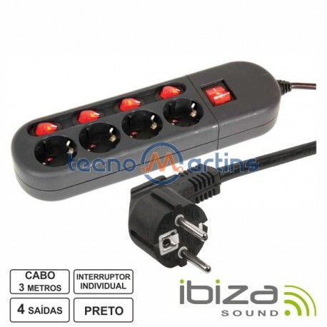 Tomada Eléctrica c/ 4 Saídas Interruptor Individual 3M - Ibiza
