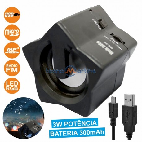 Coluna Portátil 3W Usb/Sd/Fm/Aux/Bat