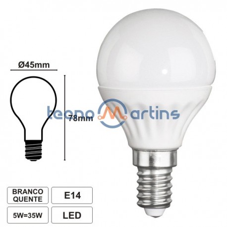 Lâmpada LED E14 230V 5W Leds Smd Branco Quente