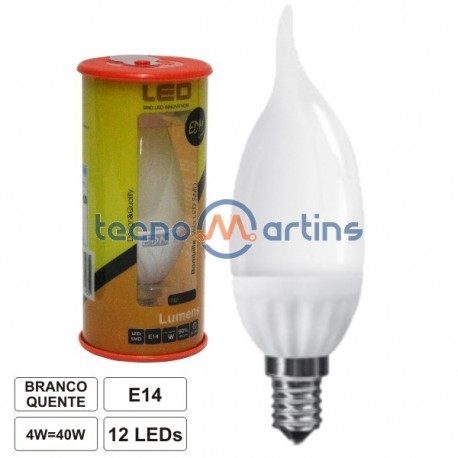 Lâmpada LED E14 230V 4W 12 Leds Chama Branco Quente