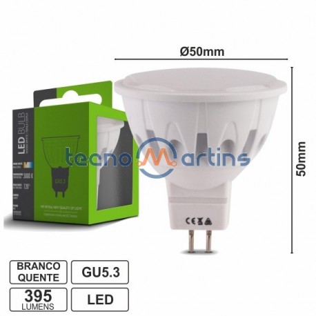 Lâmpada LED Gu5.3 12V 5W Leds Smd 2835 Branco Quente 395Lm