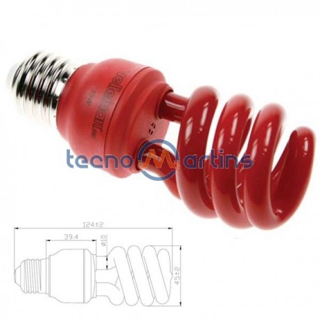 Mini Lâmpada Baixo Consumo Espiral T3 15W 240V E27 Vermelho