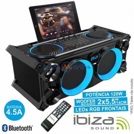 Sistema Som Portátil Preta120Wmáx Usb/Bt/Fm Leds Ibiza