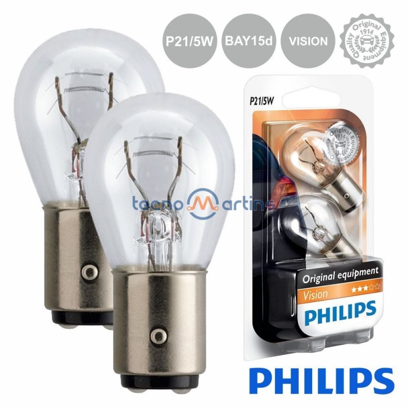 Philips P21/5W Vision 12V Brake/Tail Light Bulb (2-Pack) – BAY15d, 12499B2, Halogen