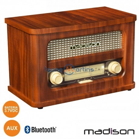 Rádio Portátil FM BT LED Vintage - MADISON