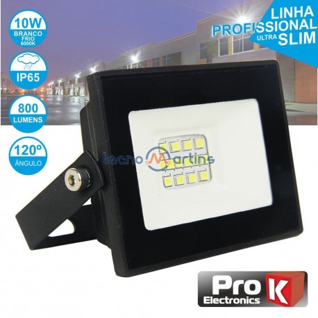 Projector LED 10W 230V Branco Frio 800lm Preto - PROK