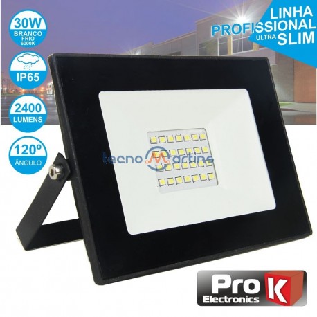 Projector LED 30W 230V Branco Frio 2400lm Preto - PROK