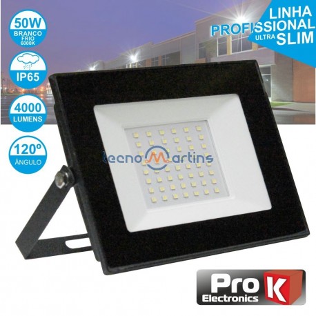 Projector LED 50W 230V Branco Frio 4000lm Preto - PROK