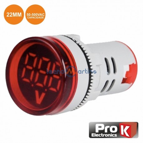 Voltímetro Digital LED Vermelho 50V-500VAC 22MM - PROK