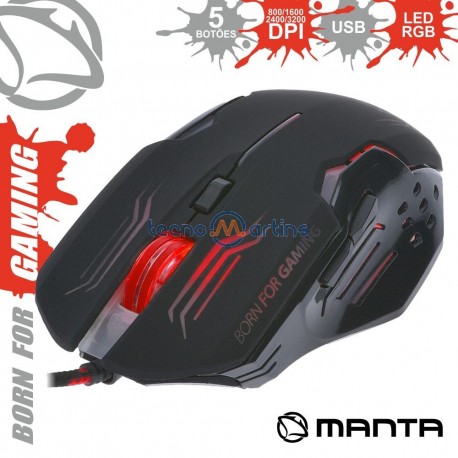 Rato Óptico 800/3200 Dpi Usb P/ Gaming LED Rgb - Manta