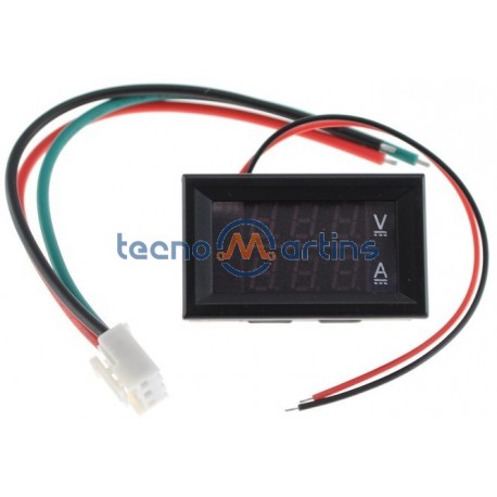 Voltímetro / Amperímetro Digital LED 0-100VDC / 0-10A