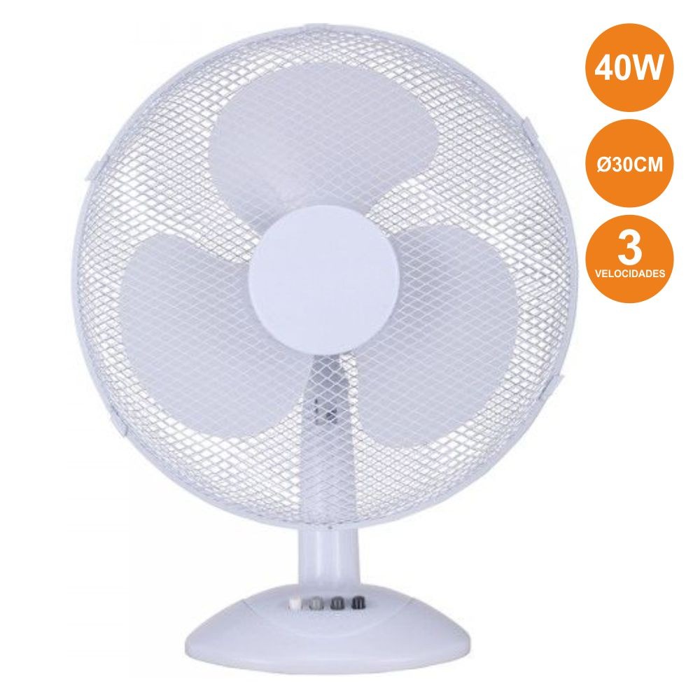 Ventoinha 40W 230V 30Cm 3 Velocidades Branca - TecnoMartins.pt