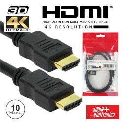 Cabo Hdmi (HDTV) M/M 10mt 2.0 4k Preto / Dourado