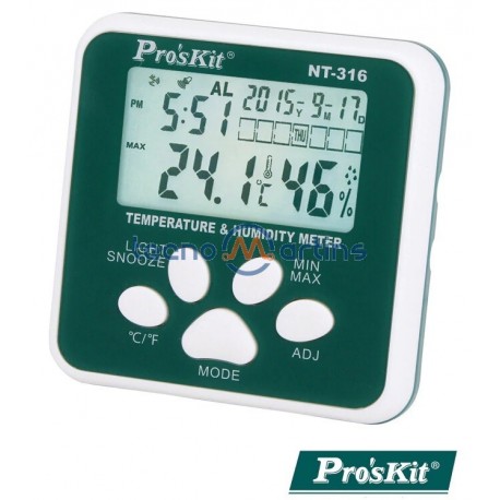 Termómetro Digital Interior Relógio c/ Alarme - Proskit