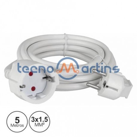 Cabo Extensão Tomada Elétrica c/ 1 Saída 5M 3×1.5MM Branco