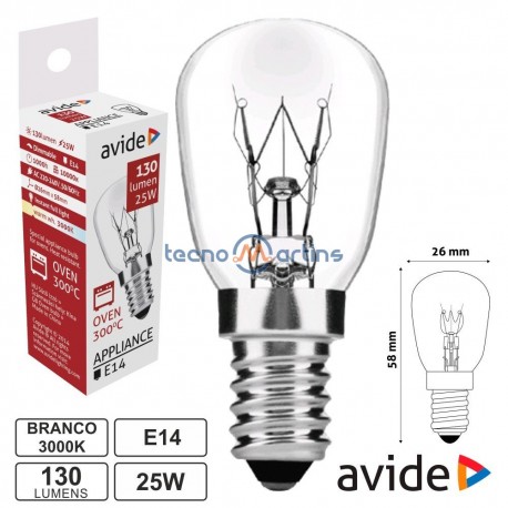 Lâmpada E14 25W 230V 300ºc P/ Fornos - AVIDE