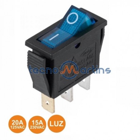 Interruptor Basculante 15a - 250v On-Off SPST C/ Luz Azul