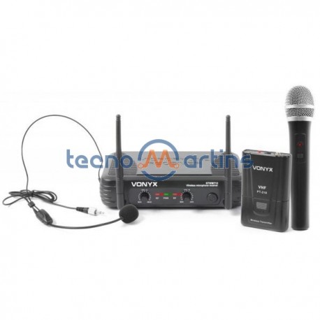 Central 2 Microfones VHF 2 Canais s/ Fios (Mão e Cabeça) - VONYX