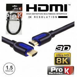 Cabo HDMI Dourado Macho / Macho 2.1 8K Preto 1.5M - PROK