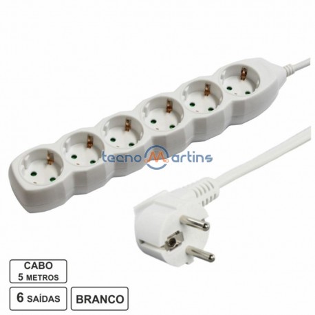 Tomada Eléctrica C/ 6 Saidas 5M Branco