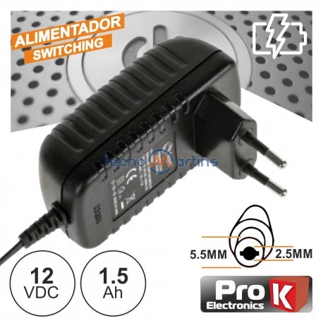 Alimentador Switching 12Vdc 1.5A 5.5x2.5mm - Prok