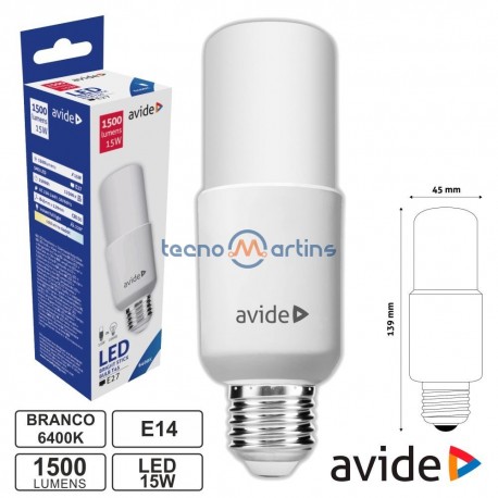 Lâmpada LED E27 Stick T45 15W 230V 6400K 1500lm - Avide