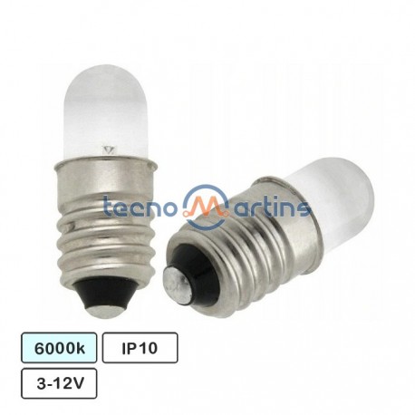 Lâmpada miniatura LED E10 6000K (branco frio) - 3-12V
