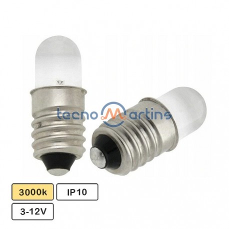 Lâmpada miniatura LED E10 3000K (branco quente) - 3-12V