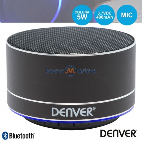 Coluna Bluetooth Portátil 3W SD/Bat/LED Preto - Denver