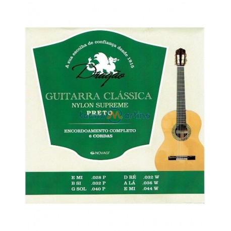 Jogo de 6 Cordas P/ Guitarra Clássica Preto - Dragão