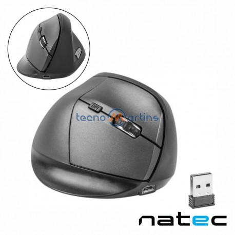 Rato Óptico Vertical S/ Fios 1200-2000DPI USB Preto - NATEC