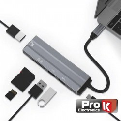 Hub USB-C P/ USB-C / 2xUSB / HDMI / Cartões SD - PROK