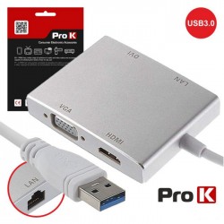 Adaptador USB-A 3.0 / DVI+HDMI+VGA+RJ45 PROK
