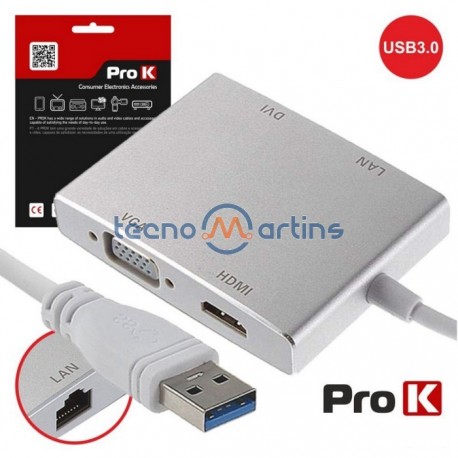 Adaptador USB-A 3.0 / DVI+HDMI+VGA+RJ45 PROK