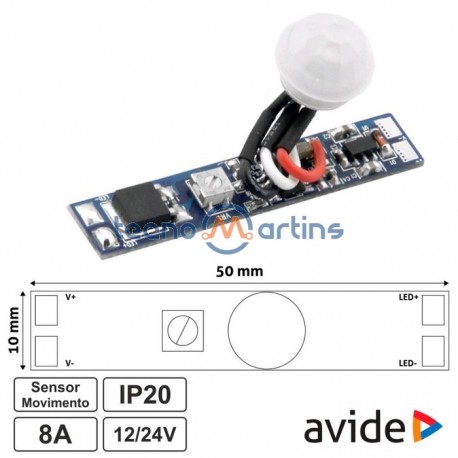Controlador Mini Sensor Movimento p/ Fita LED 12/24V 8A AVIDE