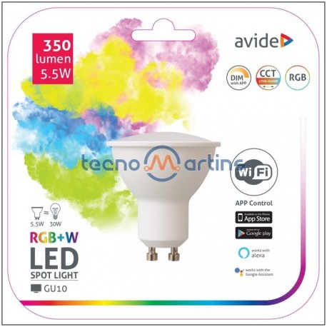 Lâmpada LED GU10 Dimável 350LM 5.5W RGB+W WIFI - Avide