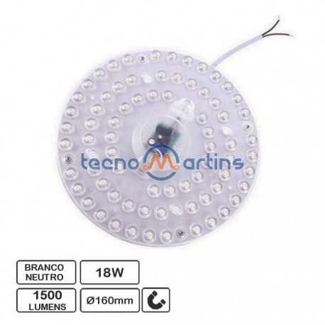 Módulo LED Circular c/ Ímans Ø160mm 230VAC 18W 1500lm 4000K (Branco Neutro) - Techtouch